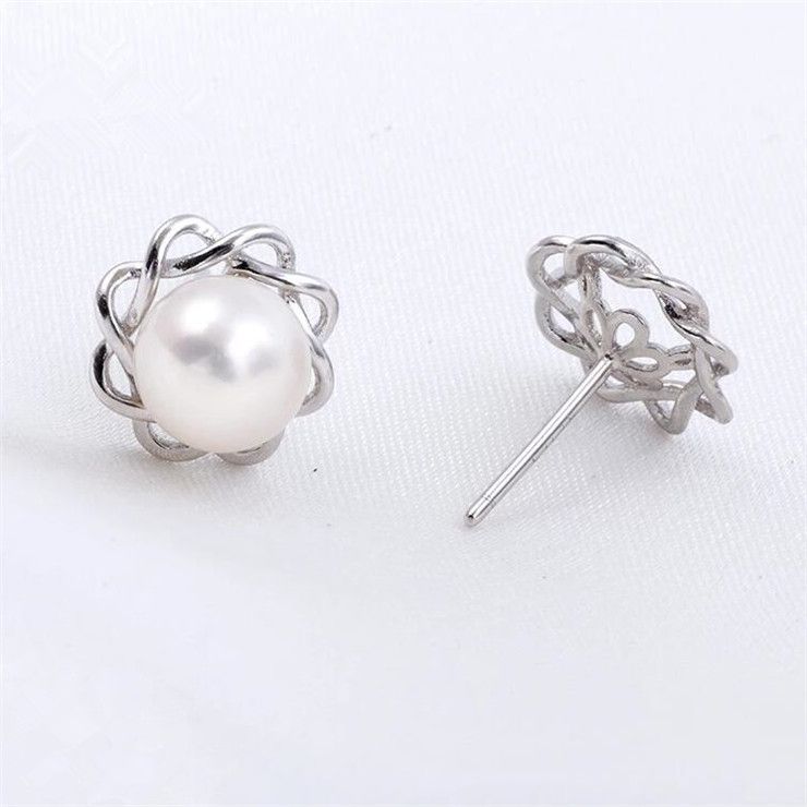 earring blank gift DIY 1 pair solid sterling silver 925 silver with Rhodium plated for pearl or gems jewelry DIY earring mounting