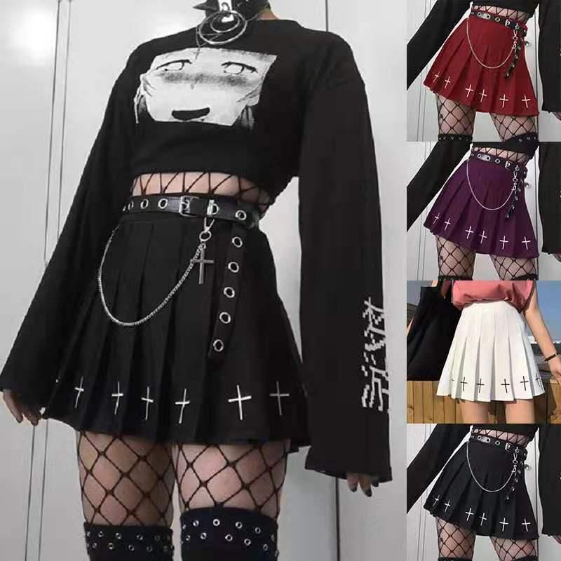 raya africano Danubio Faldas Mujer Mall Goth Ropa Dark Academia Estilo Escuela Negro E-Girl Mini  Falda Coreana Streetwear