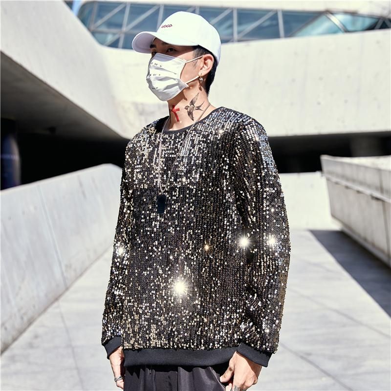 Black Gold Silver Men Sequin Hoodie 