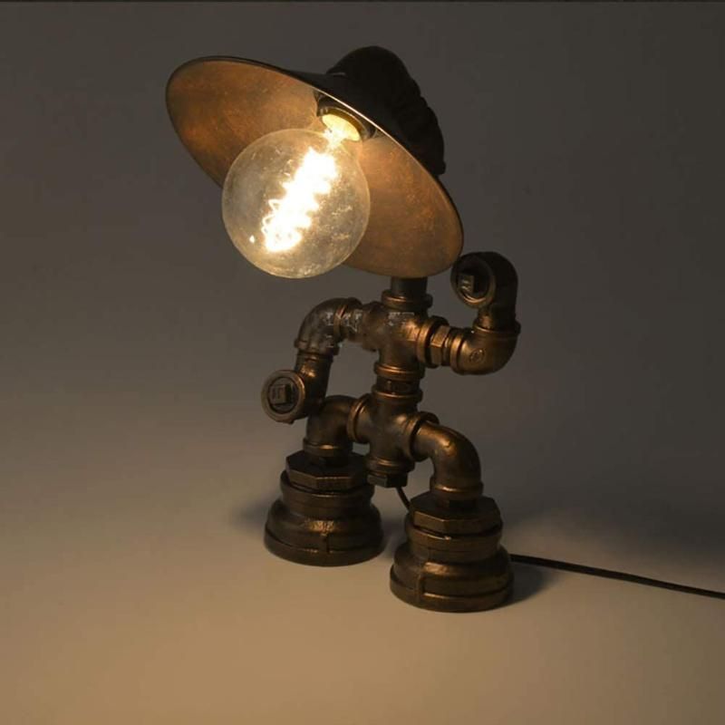 Whole Table Lamps At 100 59 Get, Robot Steampunk Industrial Pipe Desk Lamp With Dimmer Smartphone Charging Cradle