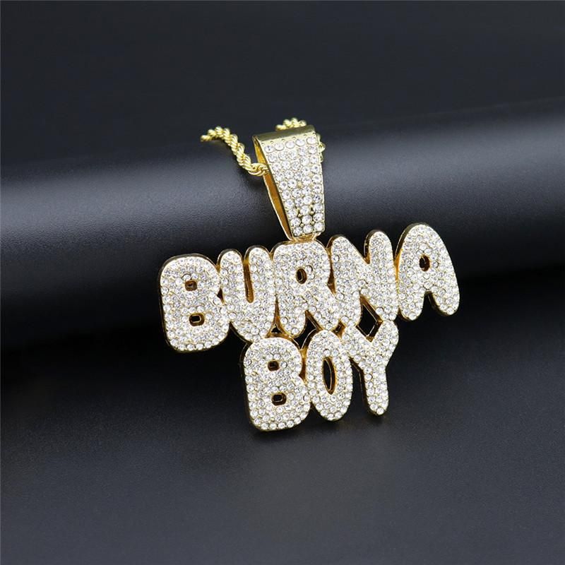 letra bruna niño collar brillante apagado gargantilla con cadena cubana joyería de