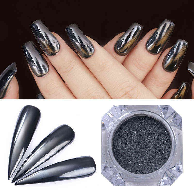 1 caja  plata negro polvo brillo cromo pigmento manicura uñas arte  brillo decoración del