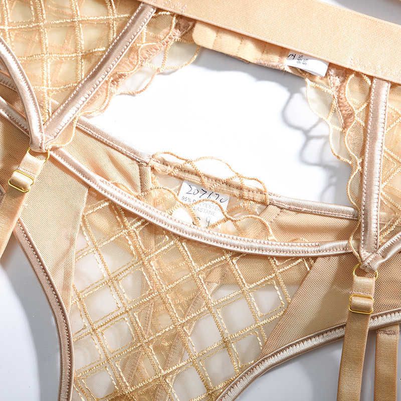 GREDEA Fashion Lace Erotic Womens Underwear V Neck Fishnet Garter 