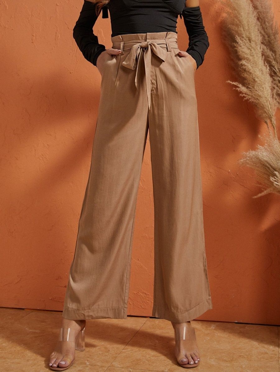 SBetro High Waist Belted Wide Leg Pants 