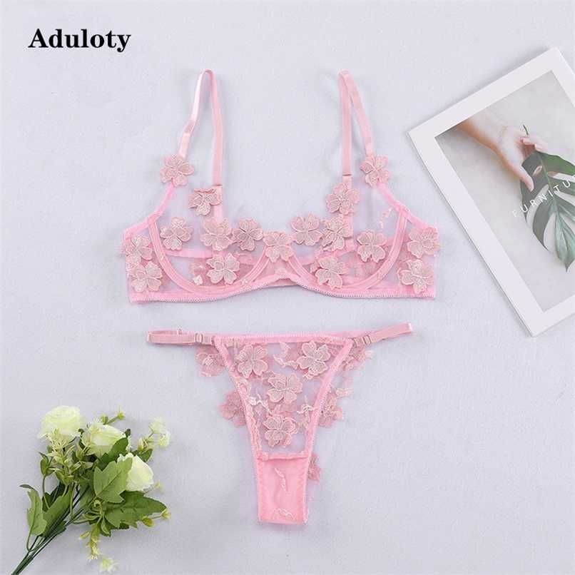 Selling Womens Lace Embroidered Underwear Thin Mesh See Through Sexy Erotic  Lingerie Underwire Gather Bra Thong Set 211104 From Dou02, $11.68