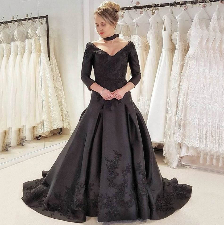 Gothic Design Black Wedding Dress With 