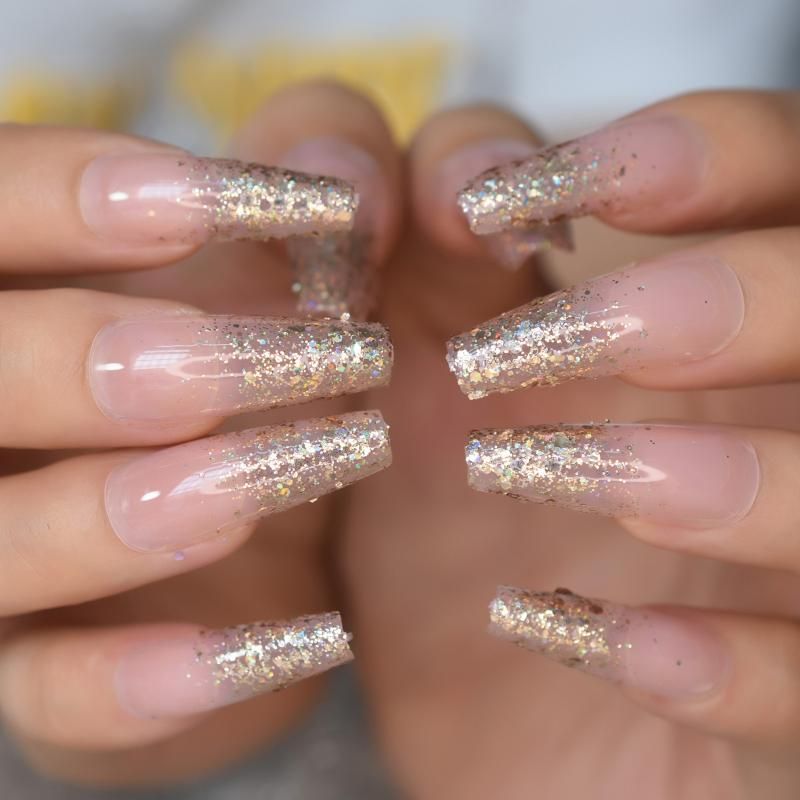 False Nails Nude Long Coffin Press On Glitter Fake Glossy Holo Fingernails Supplies For Professional Nail Art Salon Manicure False Nails Nude Long Coffin Press On Glitter Fake Glossy Holo Fingernails Supplies For Professional Nail Art Salon Manicure