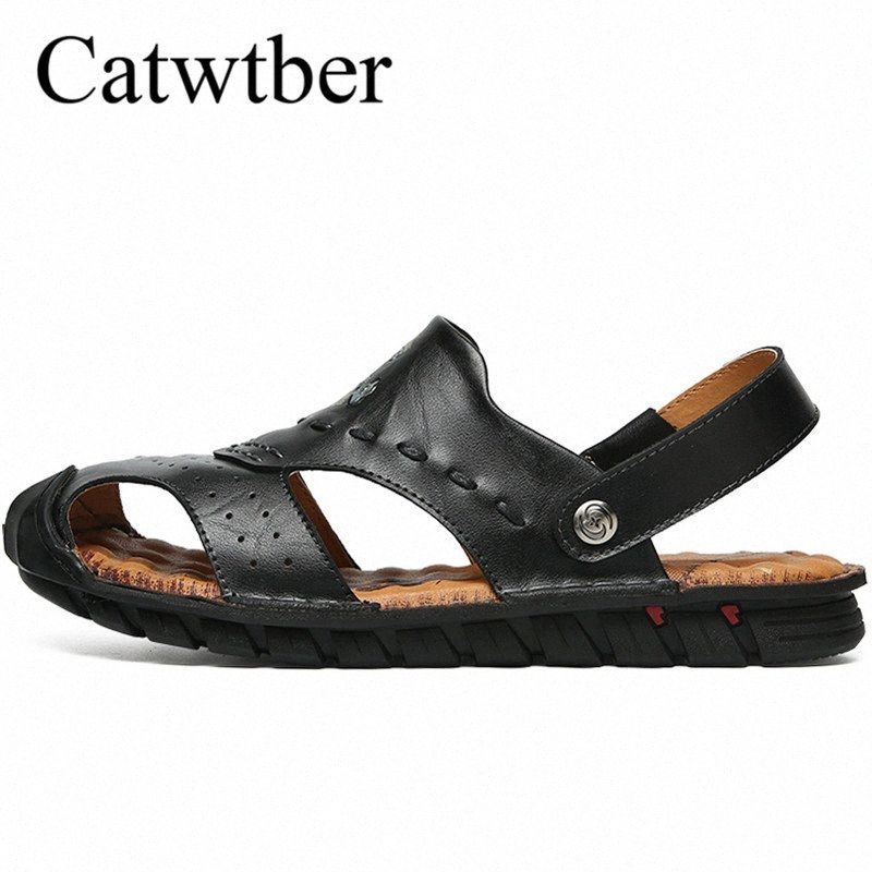 21 Uandme66 からのcatwtberの手作りの革の男性サンダル夏のファッションの滑り止めゴム底屋外カジュアルメンズビーチサンダル大人の屋内シュー78zz 100 37 Dhgate