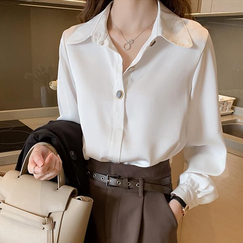 Blusas mujer camisetas estilo coreano oficina de oficina blanca blusa de gasa camisa de manga