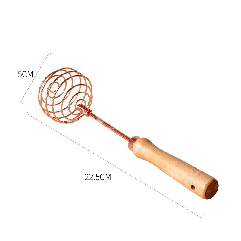 Rose Gold Beech Metal Egg Beaters + Wood Handle Kitchen Tool For Baking