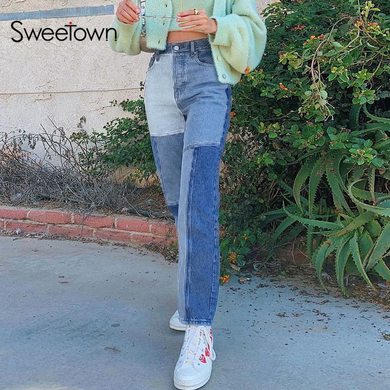 Acquista 90s Estetico Jeans Blue Jeans Donne Patchwork Pantaloni Cargo  Pantaloni Streetwear Colore A Contrasto Mid Vita Diretta Gamba Denim  Pantaloni A 28,48 € Dal Manqun007 | It.DHgate.Com