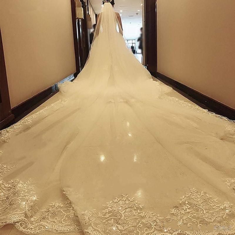 One Layer Lace Edge Champagne Cathedral Wedding Veil Long Bridal Veil Veu de Noiva,Champagne,500cm One Layer Lace Edge Champagne Cathedral Wedding Veil Long Bridal Veil Veu de Noiva,Champagne,500cm