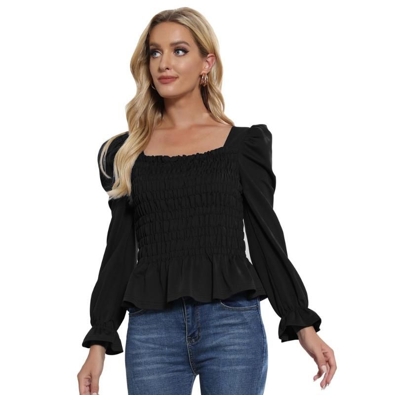 Compra Blusas De Las Mujeres Camisas Mujeres Smocked Tops Hinchamiento De  Manga Larga Blusa Primavera Caída Ropa Moda Vintage Cuello Cuadrado Peplum  Hem Gothic Barato | Entrega Rápida Y Calidad | Es.Dhgate