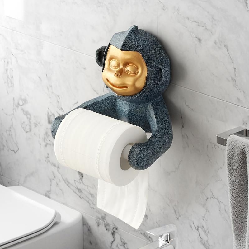 Brass Tissue Paper Holder Toilet Monkey Figurine Hang Wall Mounted Vintage Home 