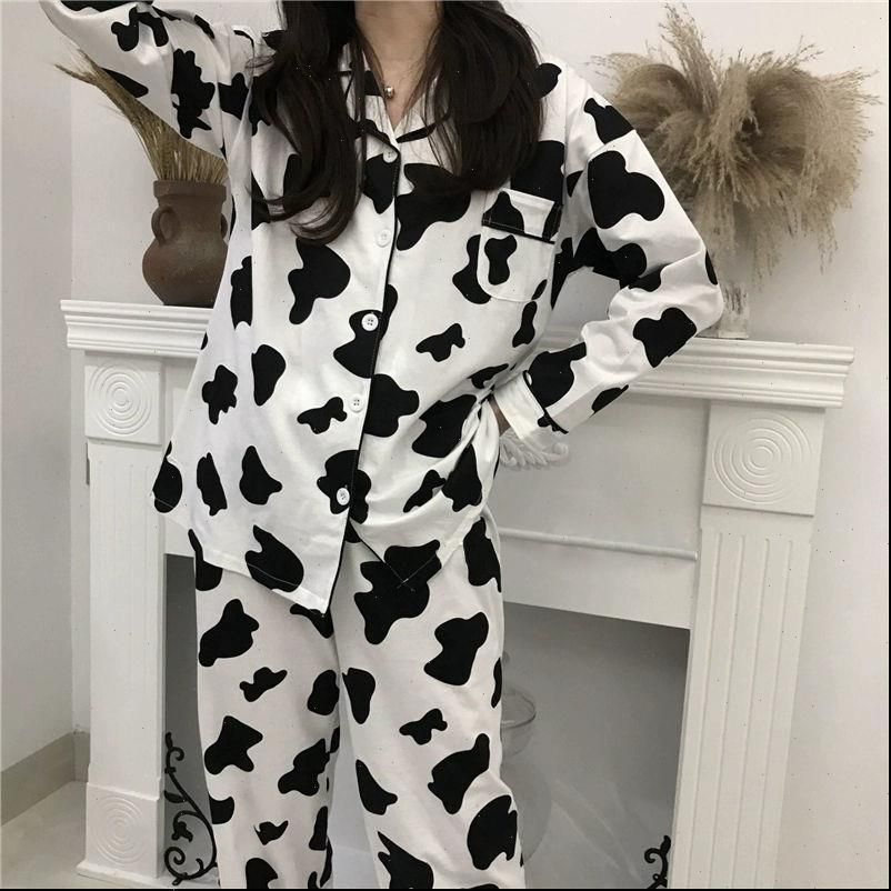 Viaje Monica desconectado Vaca impresión pijamas lindas mujeres dormir ropa de dormir casero conjunto  de invierno pijamas homewear pijama