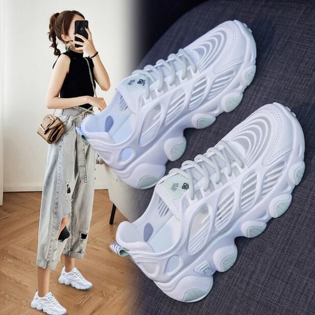 2021 summer new faddish women shoes schoolgirl hollow out air mesh casual sport shoes heightening chunky sneakers Clearance