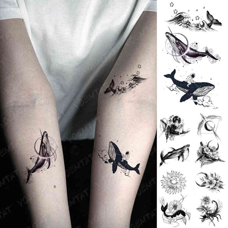 Suministros de fiesta falsos, tatuajes impermeables temporales, tatuajes de  ballenas, océano, montaña, luna, nube, mano, muñeca,