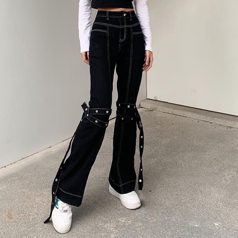 Compra Pantalones Vaqueros De Mujer Mall Gothic Grunge Negro Harajuku Punk  Pierna Pierna Pierna Pantalones Hip Hop High Cintura Vendaje Streetwear  Pantalones De Rivet Barato | Entrega Rápida Y Calidad | Es.Dhgate