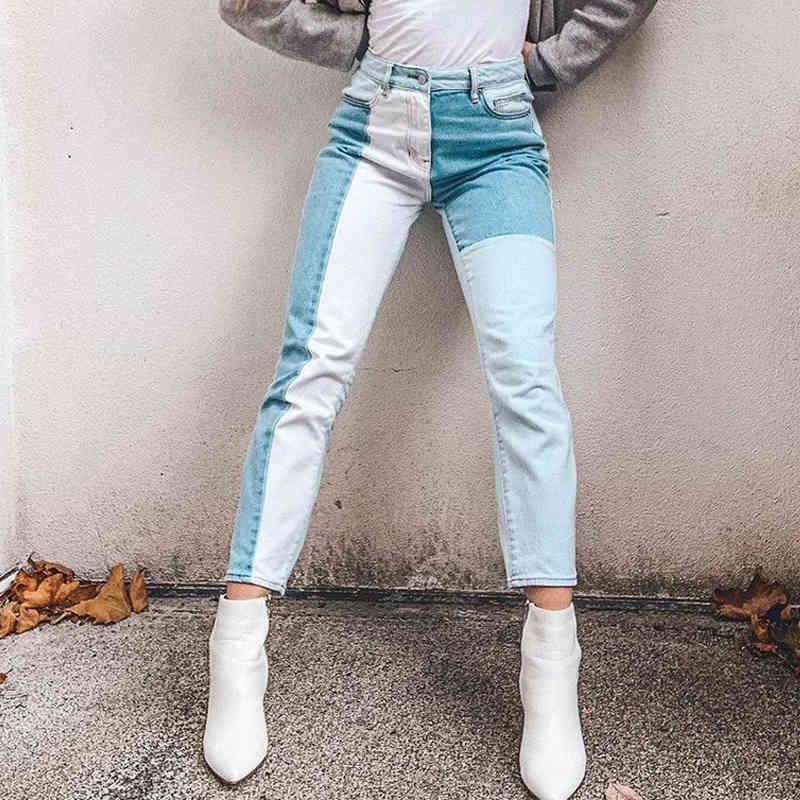 Compra Jean Denim Jeans Con Patas Rectas Dos Colores Bloquear Ropa  Triturada En La Moda De Contraste De Moda Estética Pantalones Femeninos  Calle Barato | Entrega Rápida Y Calidad | Es.Dhgate