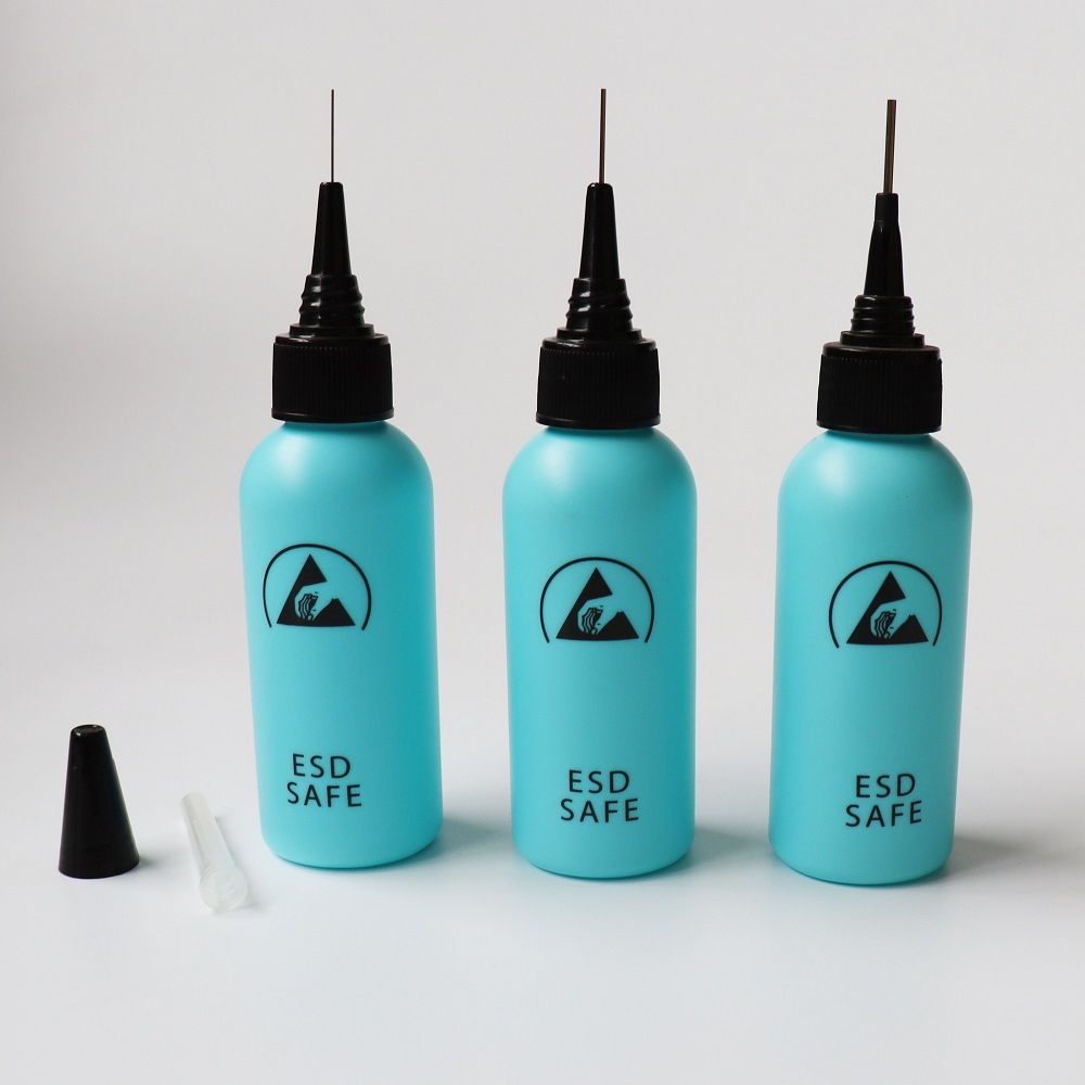 60 Ml Blue Yellow Plastic 2 OZ ESD Flux Bottle With 16 Gauge Needle Tip