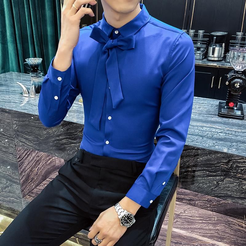 Camisas hombre Hombres de lujo Camisa fiesta de boda Royal Azul blanco Rojo