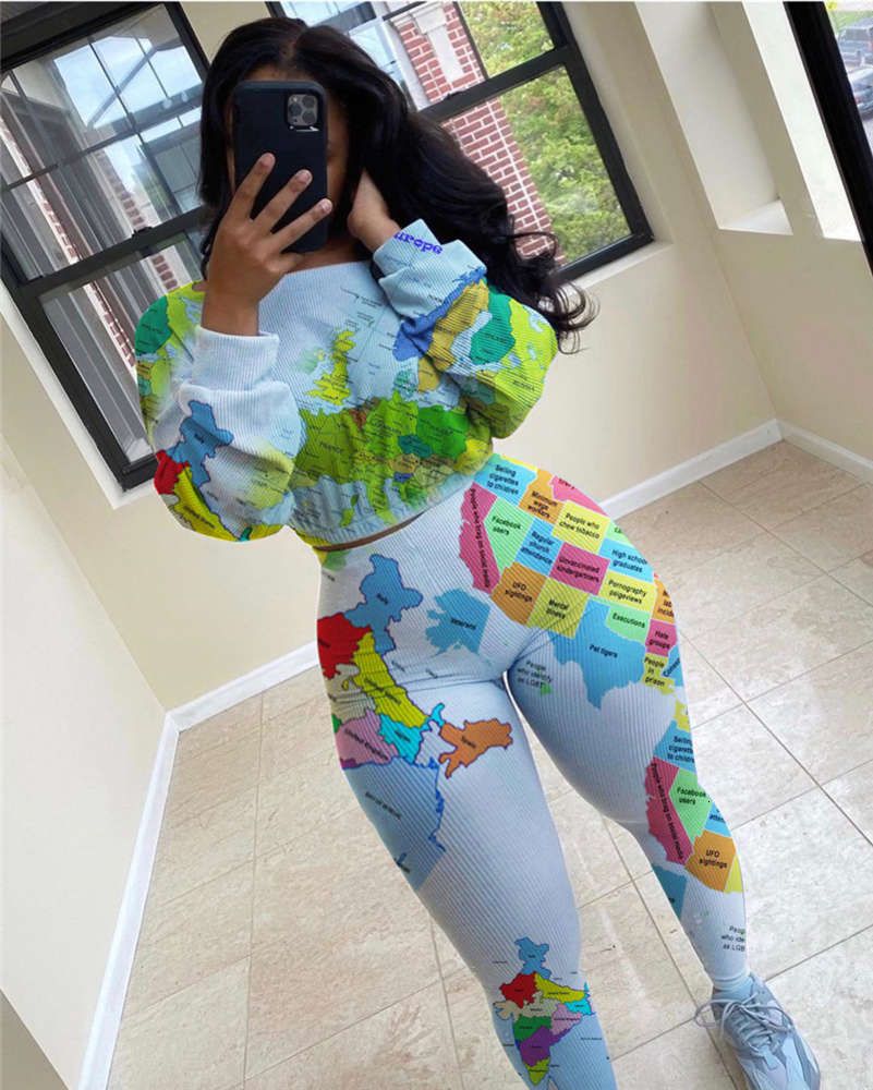 Compra Pantalones Para Mujer Diseñador De Chándalsuits Mapa De Manga Larga  Imprimir Pantalones Largos Pantalones Ropa Sets Deporte Mujeres Dos Barato  | Entrega Rápida Y Calidad | Es.Dhgate