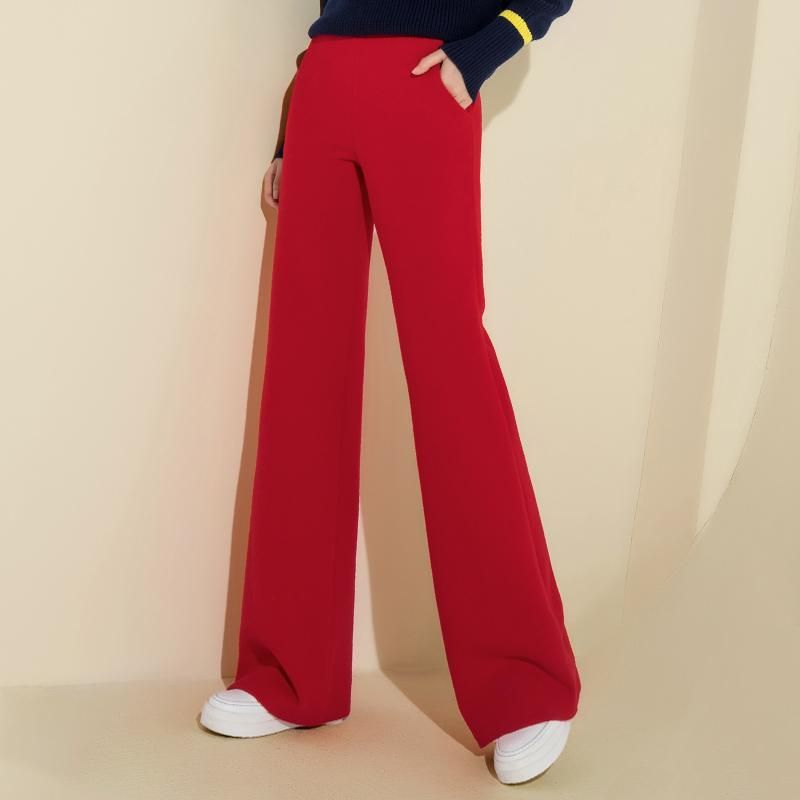 Compre Pantalones Para Mujer Capris High Cintura Invierno Caliente Ancho  Pierna CREPE RED PALAZZO Casual Elástico Suelto Elástico Tallo Pantalones A  37,52 € Del Insideseam | Es.Dhgate.Com