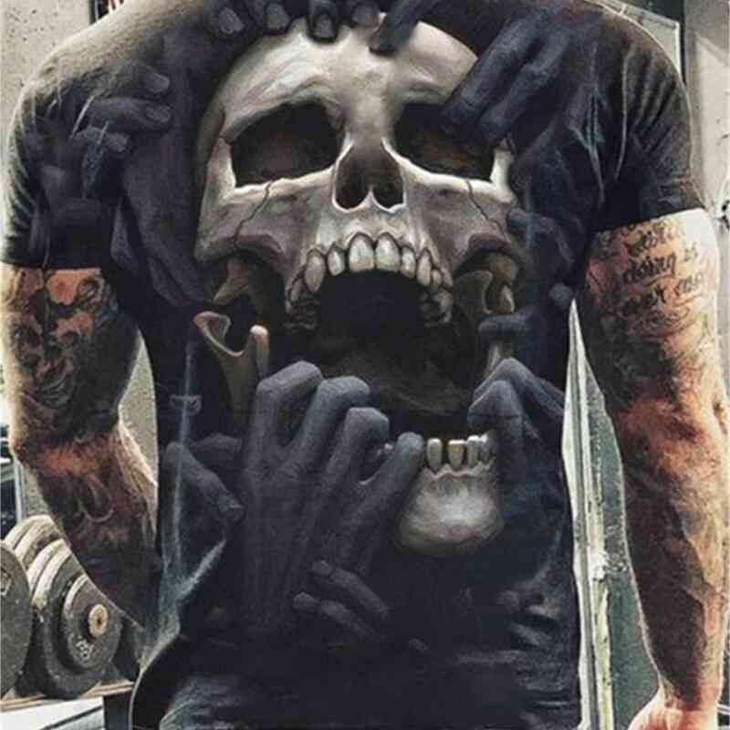 SQSH T-Shirt Short-Sleeve Men Summer Fashion Top Horror Skull Print Shirt 3D Printed with Flame Dragon Pattern Summer Short Sleeve for Male