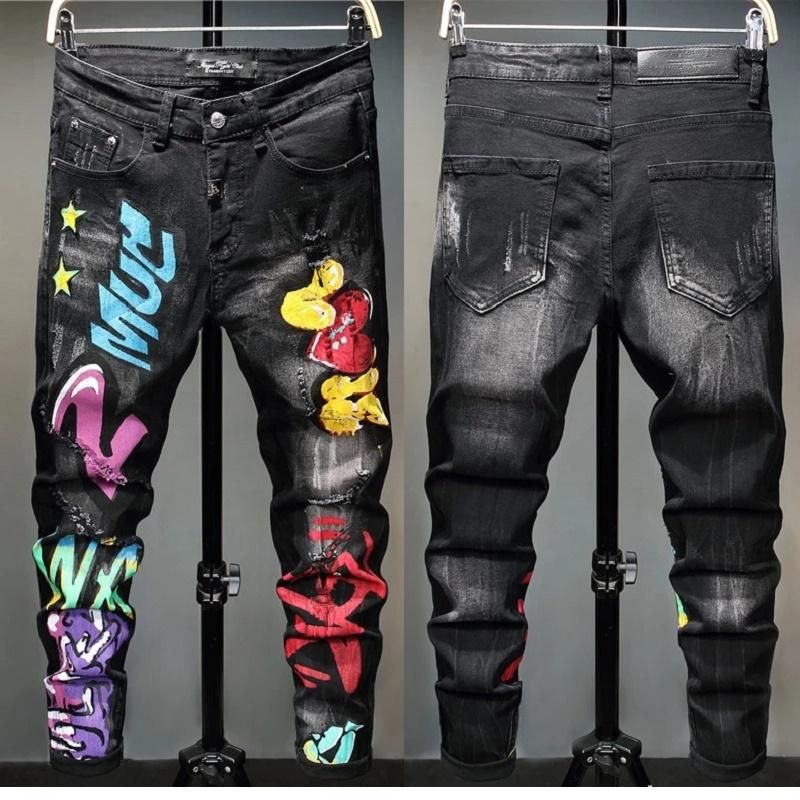 Compre EUROPEO ESTILO AMERICANO HOMBRES MARCA JEANS MEJORES SLIM PP WASH  PANTALONES DE RHINESTONE NEGRO ROPA DE TENDER A 41,73 € Del Managuazi |  Es.Dhgate.Com