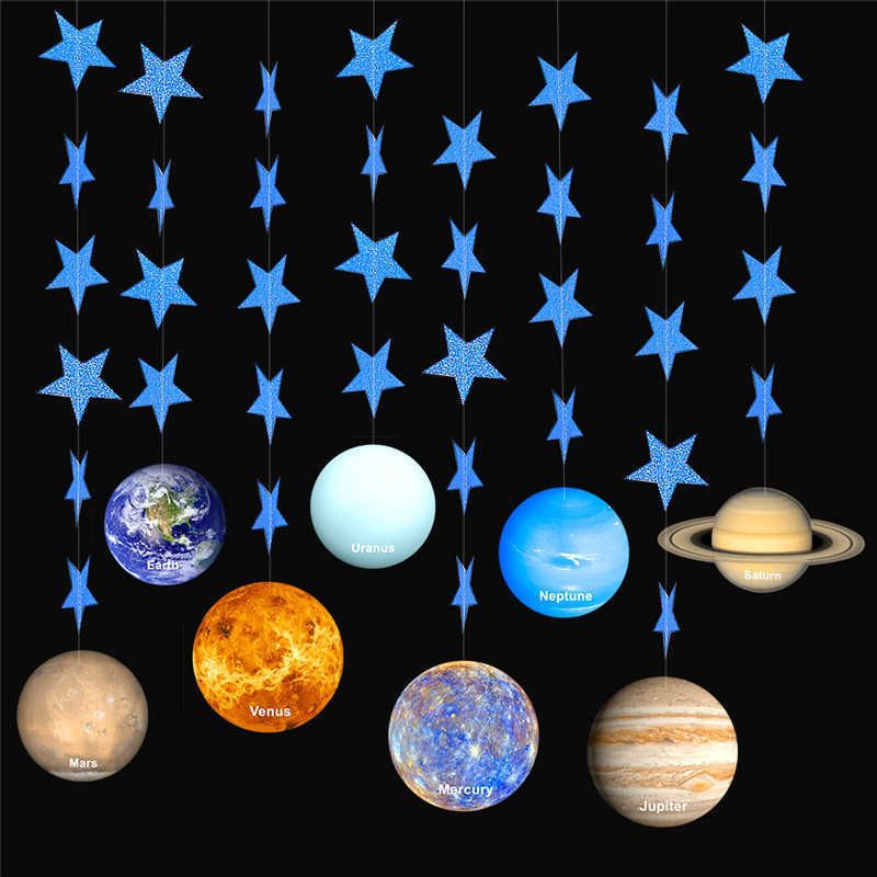 Outer Space Galaxy System Theme Party DIY Eight Planets Banner Baby Shower  Boy Birthday Party Decorations Kids Background Decor P0828