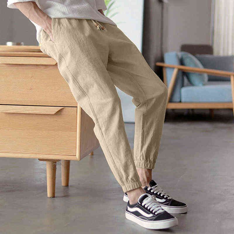 Cotton Linen Joggers Black Mens Harem 