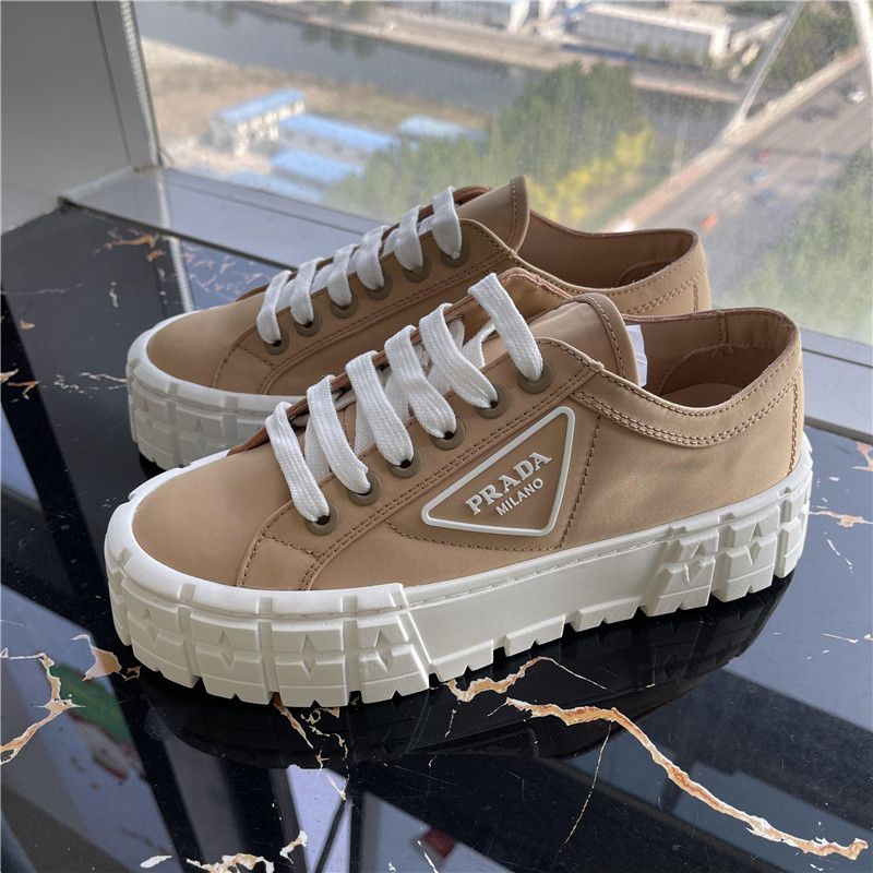 2021 Prada Women Wheel Canvas Shoes 1:1 Slippers AAAAA Bag Casual Cassetta  Thick Soled Increase Flat Lace Up Trainers Waterproof Rubber Bottom Dupe  Sneakers With Box