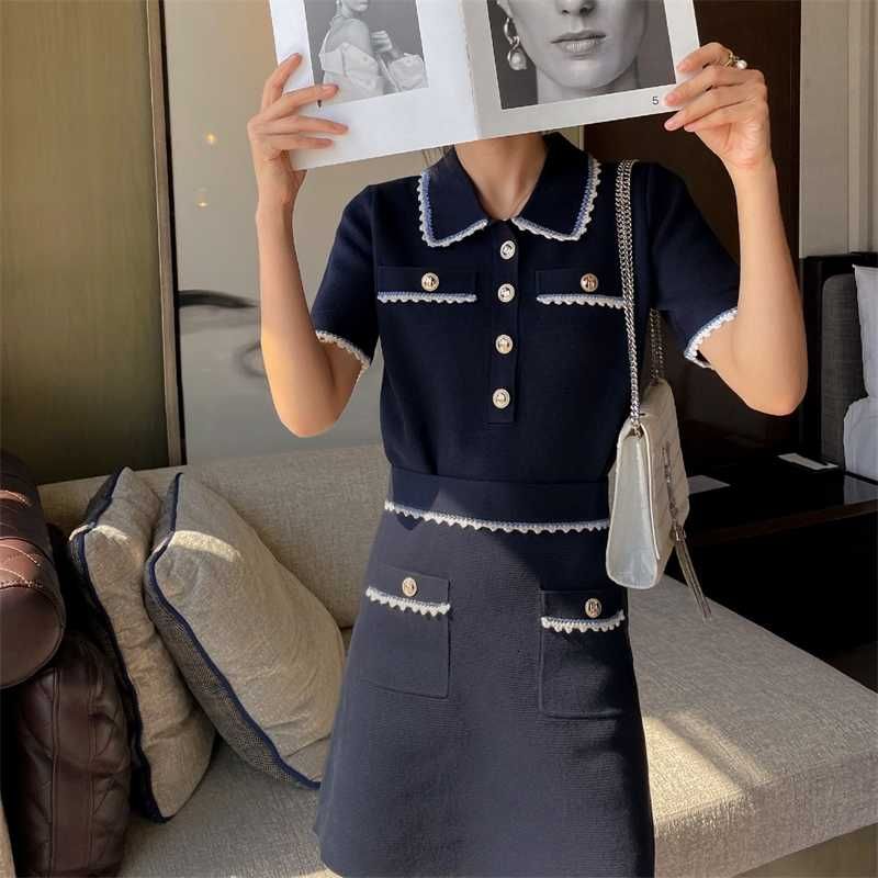 Luxury Designers Dress Maje French Small Fragrance Polo Collar Knitted Top  Slim Short Sleeve Skirt Temperament Two Piece Set From Buyendhgates,  $153.65