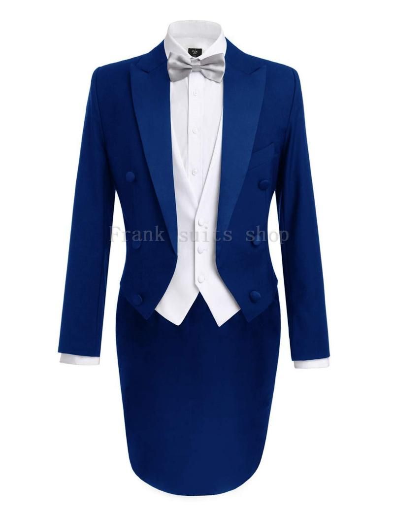 Compra MEDIDA ANTIGUA PERSONALIZADA AZULO DE MEDIDA AZUL Con Chaleco  Blanco, Cola Larga A Medida Negro Negro Para El Novio TUXEDO TAYCOAT, Traje  De Los Hombres A Medida Que Se Adapta A