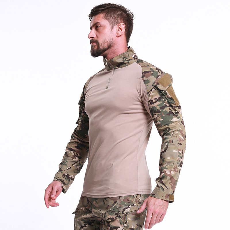 Tactical-Military Camo Long Sleeve T Shirt Men Combat Shirt Camouflage Zip Tees 