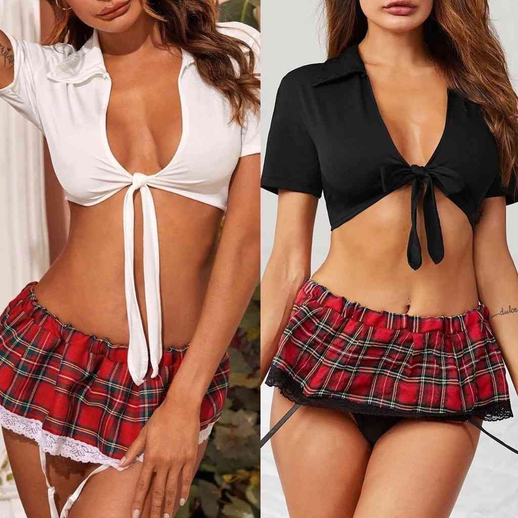 Para Mulheres Mulheres Estudante Exóticas Trajes Erótico Cosplay Uniforme Saia Vermelho Xadrez Lingerie Intimo Donna Sexy Quente De $80,26 DHgate foto