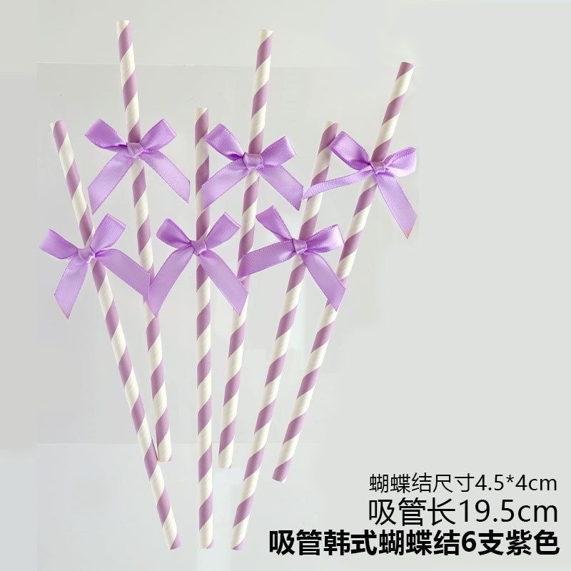 Straw Korean Bow 6 Purple