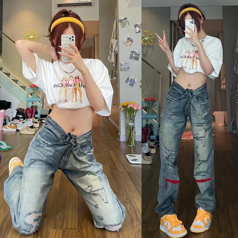 Compra Jeans Mujeres Hermosas Jeans Torn Torn Chicas Verán Pantalones  Rectos Harajuku Jean Denim Wagge Cool Otoño Gótico Verano Femme 669O Barato  | Entrega Rápida Y Calidad | Es.Dhgate
