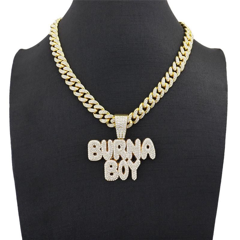 letra bruna niño collar brillante apagado gargantilla con cadena cubana joyería de
