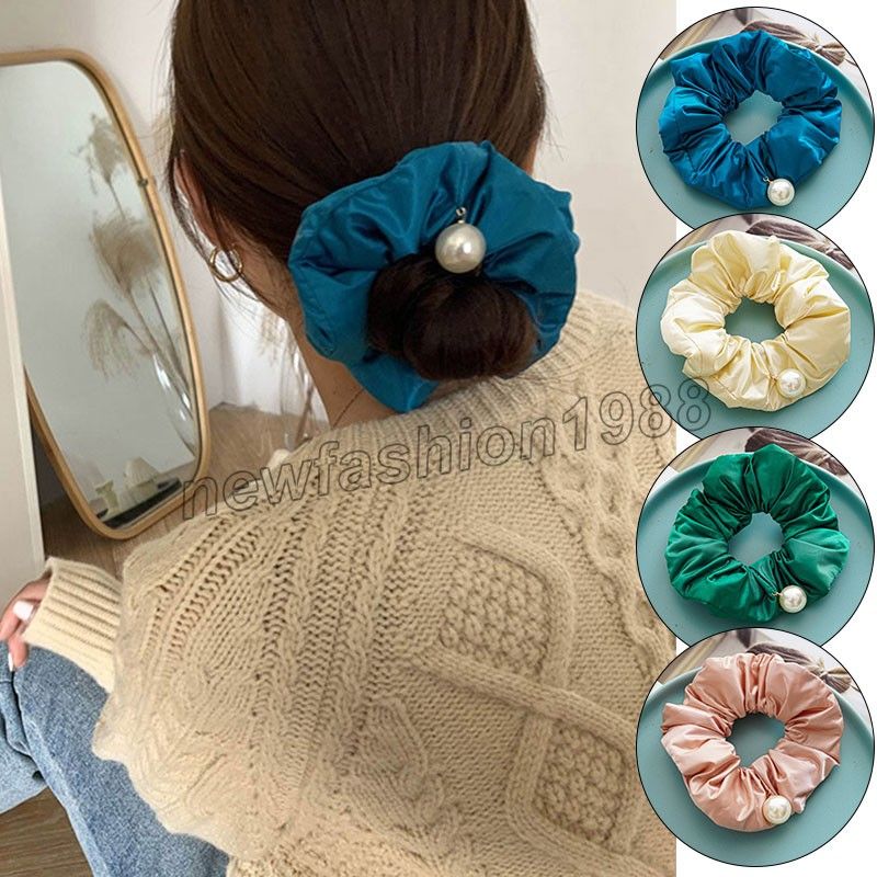 Satin Hair Scrunchies Big Rubber Bands Pearl Hair Ties Gum Down Feather Bright Color Ponytail Holder Satin Hair Scrunchies Big Rubber Bands Pearl Hair Ties Gum Down Feather Bright Color Ponytail Holder