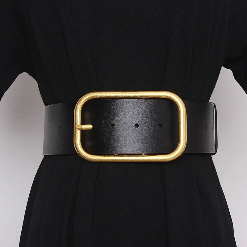 2022 Belts for Men Formal Ladies Fashion Atmosphere Wide Belt Decorative  Elastic Black Metal Belts for Women