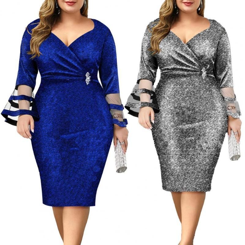 Compra Vestidos Casuales Vestido De Verano Mujeres 20021 Elegante Sexy V  Cuello Banquete Banquete Banquet Más Tamaño Alta Cintura Bodycon 5xl Barato  | Entrega Rápida Y Calidad | Es.Dhgate