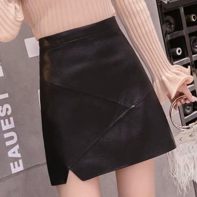 Faldas Pequeñas faldas cuero para mujer Cintura alta A- Línea Corta Corta Otoño e invierno