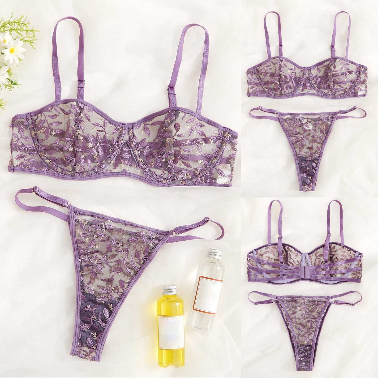 Mujeres Ropa Interior Flor Bordado De Encaje Sujetador Tanga Mujeres Ropa Interior Flor Bordado De Encaje Sujetador Tanga