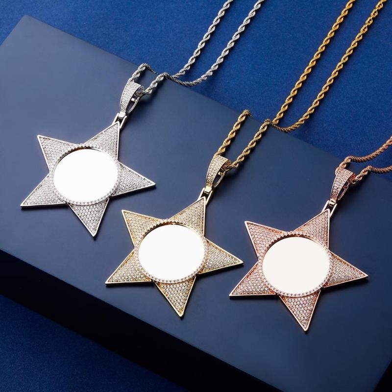 Hip Hop Five-Pointed Star Pendant Tassel Cubic Zirconia Chain Necklace Jewelry Finance Plan 