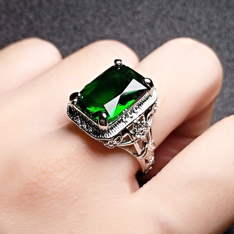 anillo de compromiso para hombre configuración de Piedra Esmeralda cuadrada anillo de boda Anillo De Titanio 