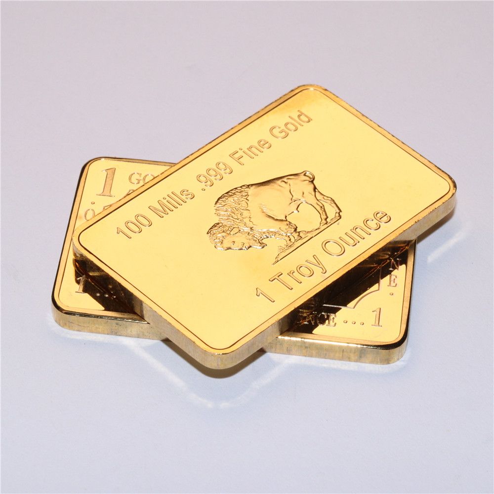 NEW One Bullion 1 Troy Ounce Gold Bar 999.9 Gold Fake Vintage Buffalo European 