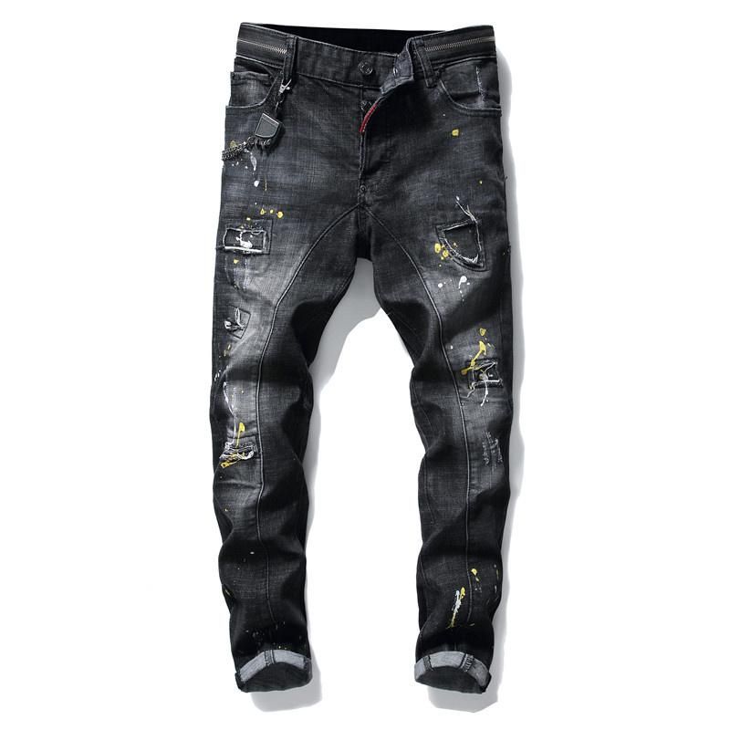 Compra Pantalones Vaqueros Para Hombres Los Hombres Rasgados A La Pintura De  La Pintura De La Pintura De La Pintura Para Los Pantalones De Los  Pantalones Negros Del Delgado Para El Invierno