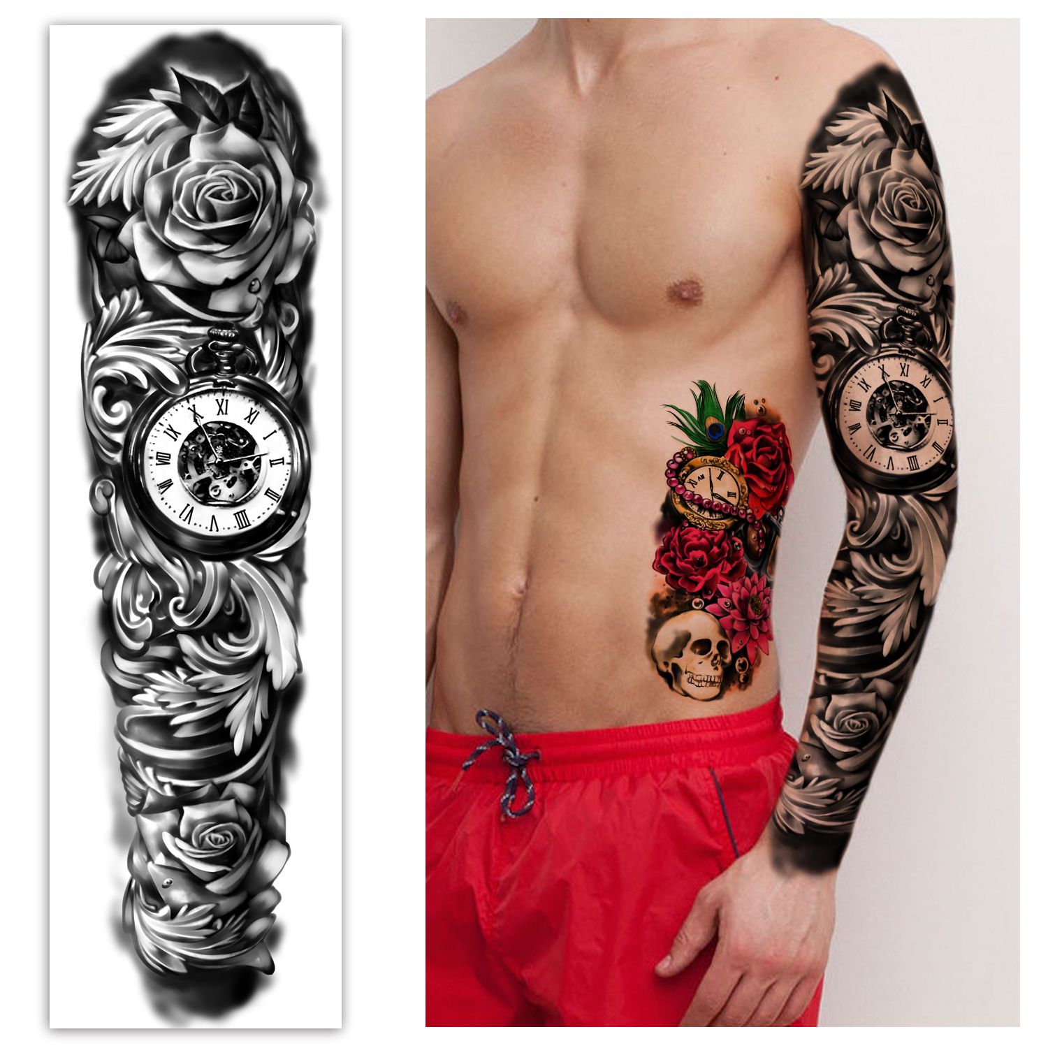 Metershine 58x18cm Large Tattoo Sticker Lion Tiger Eagle Rose Woman Man  Waterpfoof Temporary Full Arm Leg Sleeve Body Art Tatoos Designs