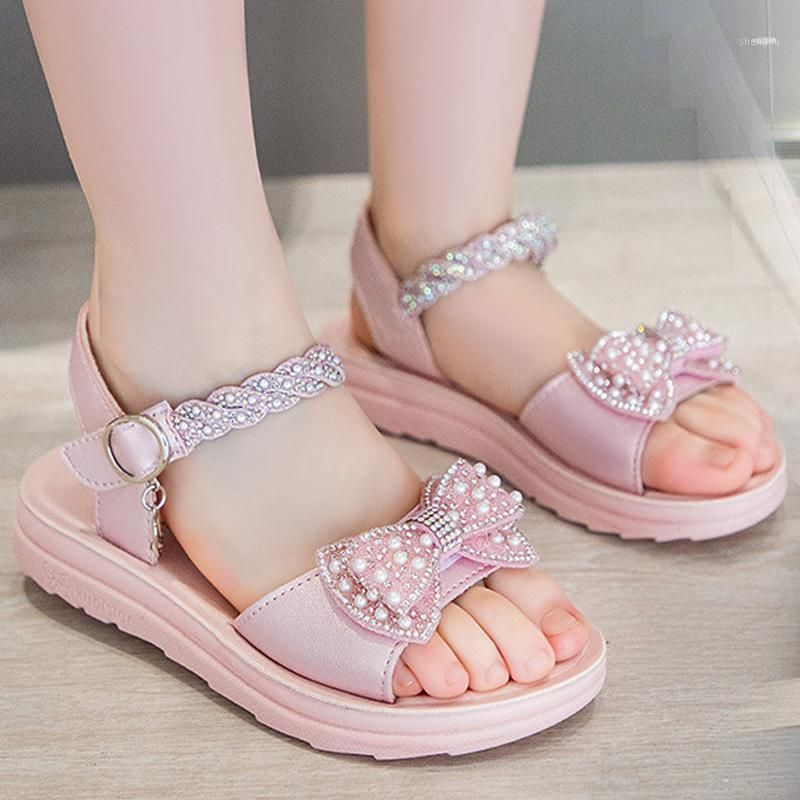 Kids Baby Girl Summer Beach Slippers Sandals Leather Crystal Soft Princess Shoes 